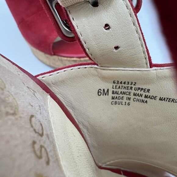 Isola‎ Heels Womens Size 6 Leather Red Block Cork Buckle Slingback Platform H4 - Picture 2 of 11